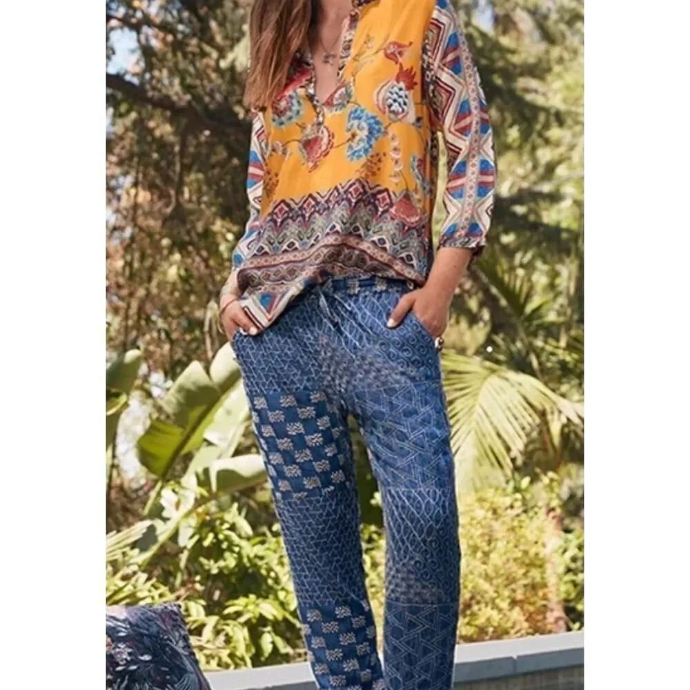 Johnny Was BIYA Cher Embroidered Denim Jogger Pants Chambray Blue Women’s L